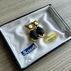 Schlok 猫デザイン ブローチ 黒ねこ