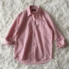 SANTA BARBARA　シアサッカー生地チェックシャツM　ピンク系◆A277