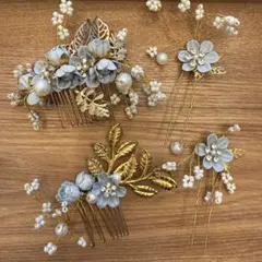 ブライダル ヘッドアクセサリー 4点セット 結婚式 前撮りヘアピン フラワー