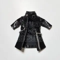 オビツ11 ねんどろいどどーる 合皮 ロングコート ブラック チェーン ベルト