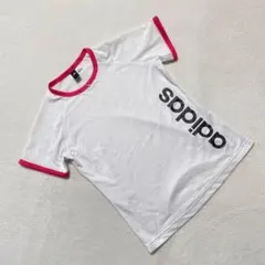 adidas Tシャツ 白 ピンク 縁取り クルーネック CLIMALITE S