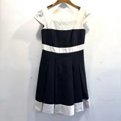 any sisノースリーブひざ丈ワンピース ブラック&アイボリー