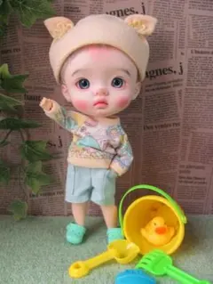 niuniu　ドールサイズ服　1590　春のパステルカラートレーナー＆猫耳帽子