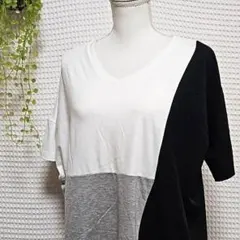 ☆ AZUL(L)ドロップショルダー Ｖネック 切替 半袖 Tシャツ 白 灰 黒