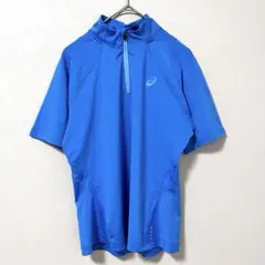 ◉asics　ハーフジップスポーツウェア　半袖　青　S　薄手　ランニング　自転車