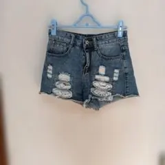 ◉最終価格)デニムショートパンツ ダメージ加工 レース付き