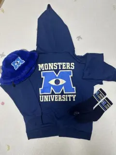 モンスターズ・ユニバーシティ フード付きパーカー　Lサイズ　帽子セット