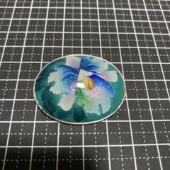 【価格変更】青と緑の花柄ブローチ　七宝焼