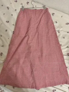 赤×ホワイト ギンガムチェック ロングスカート