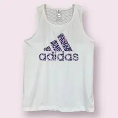 限定価格 adidas♡ヨガ ジム メッシュ タンクトップ 白 ゼブラ柄ロゴ L