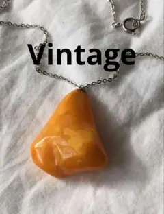 ビンテージ　蜜蝋琥珀　シルバー　ネックレス　ロイヤルアンバー　コハク