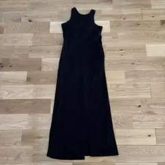 ノースリーブ リブニット ロングワンピース ブラック　カップ付き