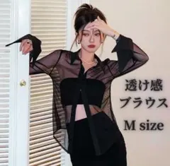 シースルー シャツ L ブラック ブラウス 韓国 透け感 色気 レイヤード 