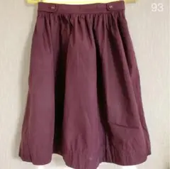 ひざ丈スカート 背面ウエストゴム フレアスカート 無地エンジ色 赤 レッド