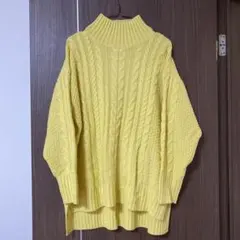 chocol raffine robe ケーブル編みタートルネックニット　黄