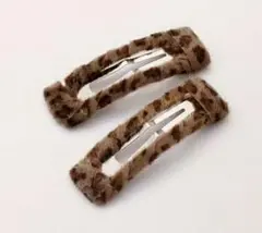 ⭐新品未使用⭐ ２個セット　ヒョウ柄　ファー　パッチンどめ　ブラウン