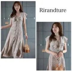 試着のみ★リランドチュール ラッフルカラーフラワーワンピース ベージュ S