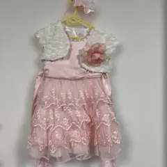 ピンクのフラワー装飾ベビードレス　18ヶ月から24ヶ月　90サイズ