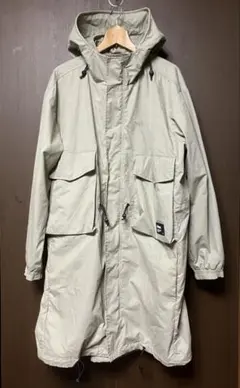 ZARA テック系 薄手 ミリタリー ロング モッズ コート カーキ XL