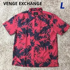 VENGE EXCHANGE 半袖オープンシャツ 赤黒葉柄 Lサイズのサムネイル