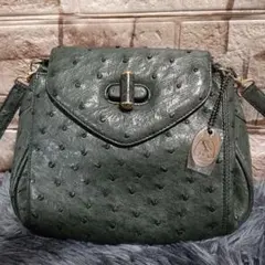 【美品】JRAタグ付き GRES グレ/オーストリッチレザー/ハンドバッグ 美品】JRAタグ付き GRES グレ/オーストリッチレザー/ハンドバッグ