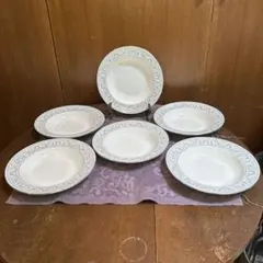 【未使用品】ウェッジウッド　ドルフィンホワイト　デザートプレート18cm黒壺6枚 未使用品】ウェッジウッド ドルフィンホワイト デザートプレート18cm黒