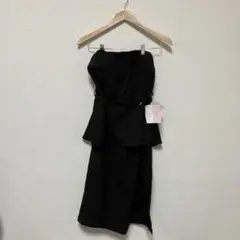 【新品未使用】ウエストリボン付き ペプラムスカート 黒 Lサイズ