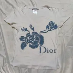 CHRISTIAN DIOR ホワイトブラウン ロゴ カットソー 花刺繍 - メルカリ