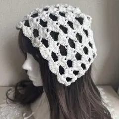 ハンドメイド ホワイト ボンネット ヘッドドレス バラクラバ