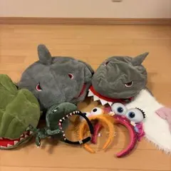 ユニバ被り物、カチューシャ、サメ・恐竜デザインカチューシャ7点セット