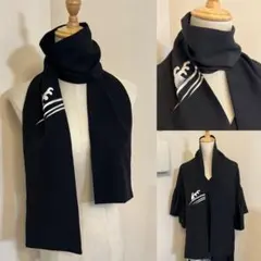 No.276黒留袖リメイク　ストール&マフラー 波柄 刺繍 黒白　リバーシブル