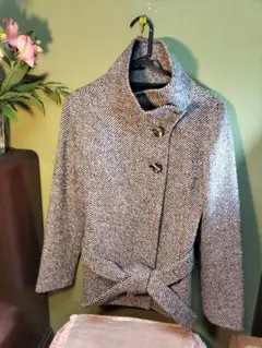 INDIVIのウールバイヤス柄ショートコートMLサイズ