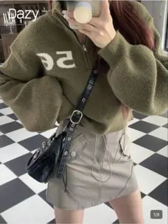 SHEIN DAZY ハーフジップ クロップド ニット