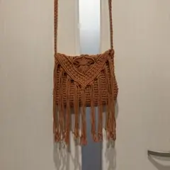 オレンジ マクラメ編み ショルダーバッグ
