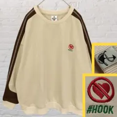 フック ハート スウェット ラグランスリーブ風 トレーナー ゆるダボ 薄ベージュ