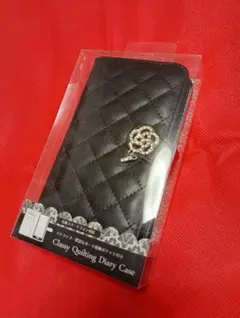 新品セレブ＆ガーリーフリーサイズスマホカバー手帳型マットキルティングブラック黒