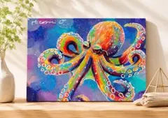 カラフルなシャチの原画 キャンバスパネル 現代アート 絵画 海 手描き