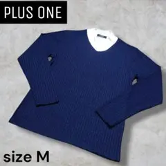 美品 PLUS ONE モックネック×Vネック レイヤード風リブニット Mサイズのサムネイル