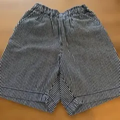 美品 キッズ デニムヒッコリー ハーフパンツ 130 GU ネイビー 半ズボン