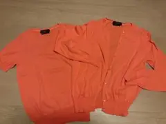 Demi-Luxe BEAMSサーモンピンクカーディガン半袖ニットツインニット