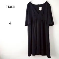 1546＊日本製 ティアラ Tiara 黒のひざ丈ワンピース 4 毛100%