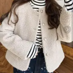 値下げ中！moment+ フェイクリングダウール金ボタンノーカラージャケット