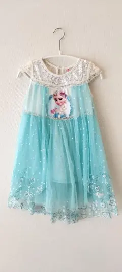 アナ雪♡エルサ プリント 水色 ワンピース 半袖