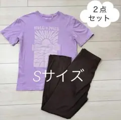 ２点セット❁GU リブスリムストレートパンツ　ダークブラウン / 半袖Tシャツ