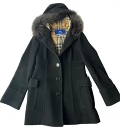 バーバリーブルーレーベル　アンゴラ混コート　ノバチェック　ピーコート