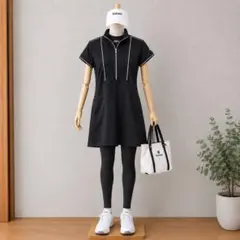 Kolwin コルウィン ゴルフワンピース 黒 半袖 ハーフジップ L