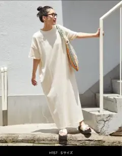 新品タグ付き！カットソー 半袖ロングワンピース Sサイズ アイボリー