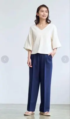 美品✨コーエン◆マイシルエットワイドパンツ(M)ネイビー　テーパードパンツ