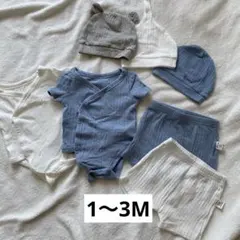 前開き半袖ロンパース　パンツ　帽子　7点セット
