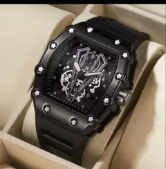 自動巻き 腕時計 スケルトン 黒